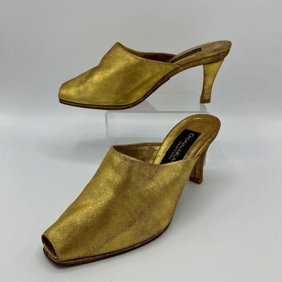 Donna Karan DKNY Gold Leather Peep Toe Slide Mule Pumps Heels Size 5.5 Pre-owned - Picture 4 of 11